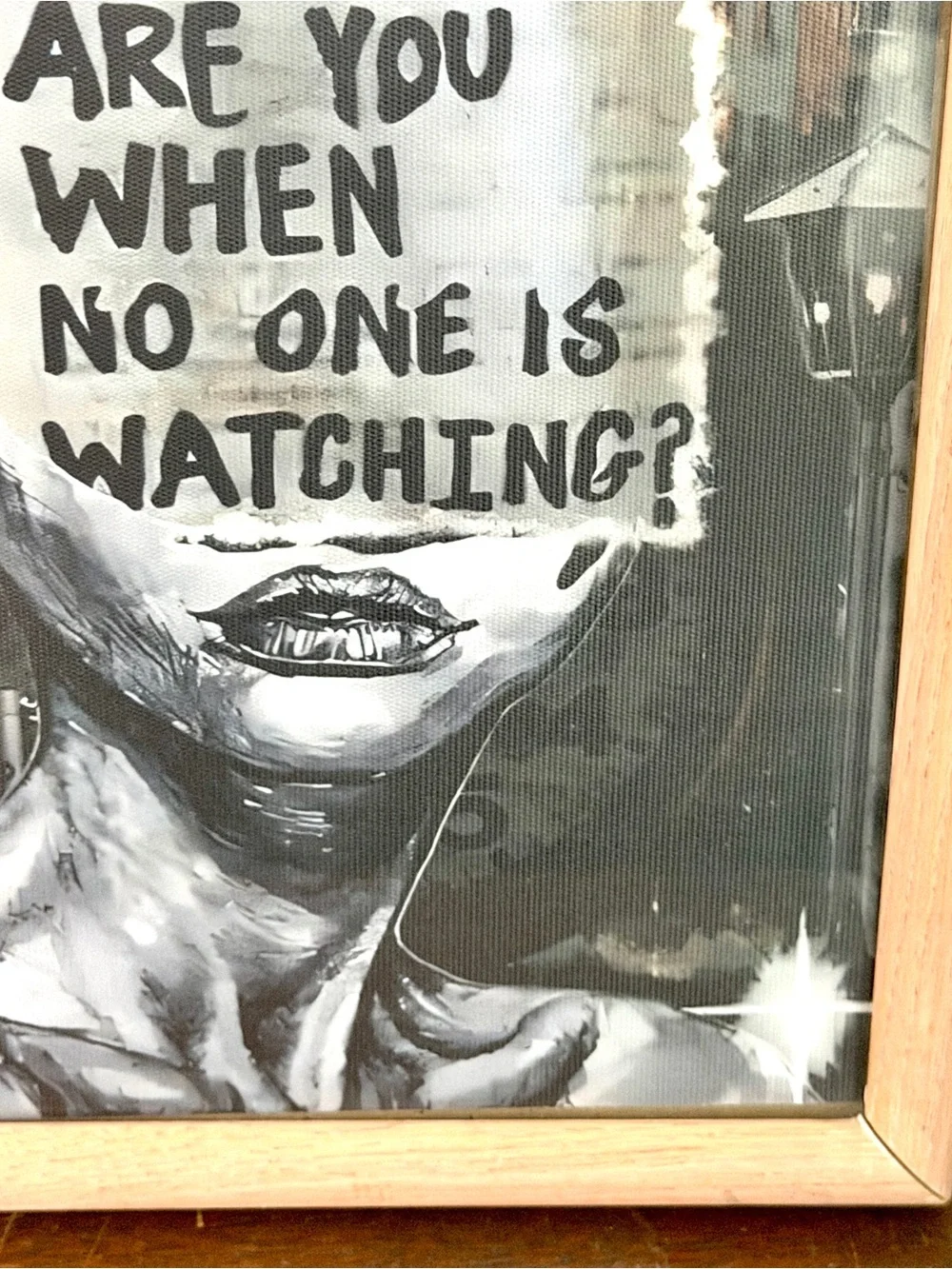 But Who Are You When No One’s Watching Canvas Art Print Peach Wood Framed Art